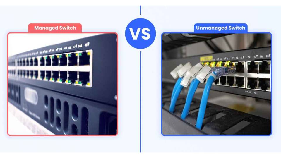 Diagrama comparativo de un switch normal vs un switch administrable con VLANs Diagrama comparativo de un switch normal vs un switch administrable con VLANs